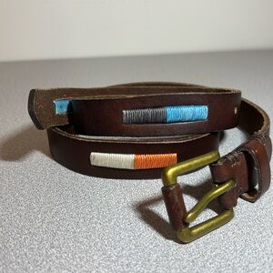 Lucky Brand Vintage Belt Sz 34 Embroidered Brown Leather Women’s